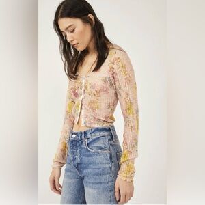 Free people long sleeve sheer pink floral